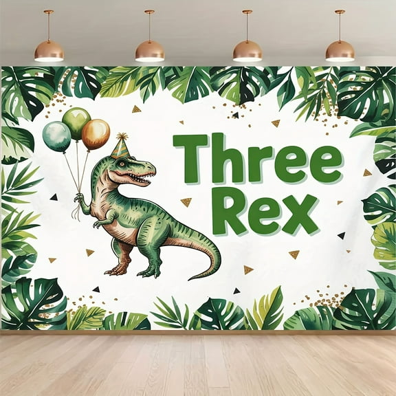 Dinosaur Three Rex Backdrop for Boys Happy Dino 3rd Birthday Photography Background Greenery Jungle 3 Years Old Birthday Party Decorations Banner Supplies Photo Booth Props