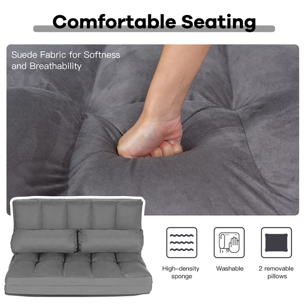 Finihen Fold Sofa Bed Couch, 6-Position Foldable Floor Sofa Bed with Detachable Cloth Cover, Gray Finihen Fold Sofa Bed Couch, 6-Position Foldable Floor Sofa Bed with Detachable Cloth Cover, Gray