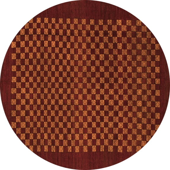 Ahgly Company Indoor Round Checkered Orange Modern Area Rugs, 3' Round