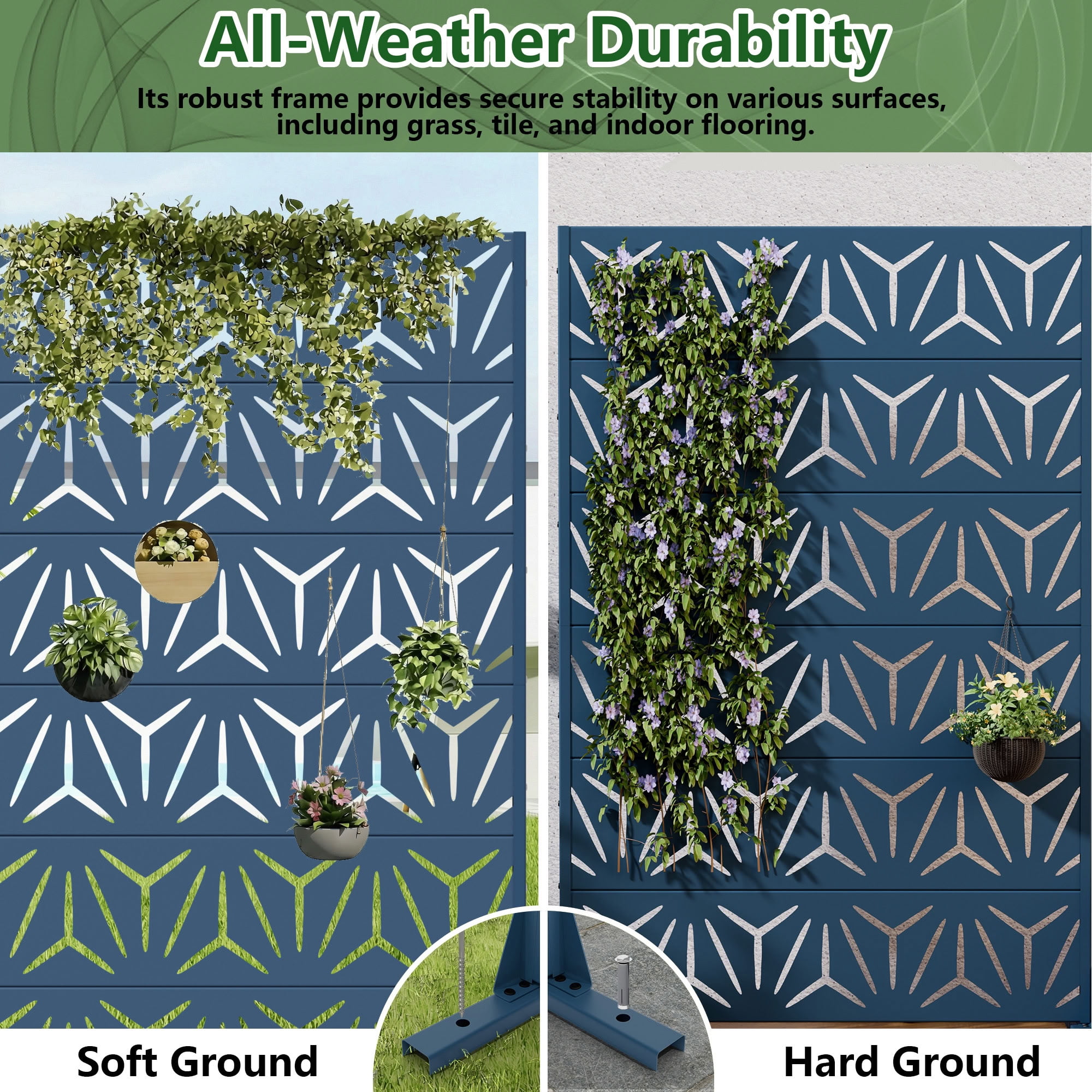 MAYEERTY 6 Panels Metal Outdoor Garden Privacy Screen Patio Backyard Decorative Privacy Fence Divider, 72×47.2×15.7in