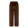 thumbnail image 7 of Women's Elastic Waist Velour Wide Leg Pants Long Palazzo Bell Bottom Casual Velvet Flare Jogger with Pockets Brown, 7 of 7