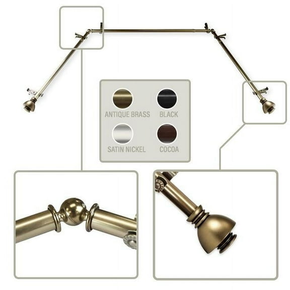 Central Design ABAY-86-4 0.8125 in. Kingsly Bay Window Curtain Rod with Side Rod Extends Upto 20 to 36 in. & Center Rod Extends Upto 38 to 72 in., Antique Brass