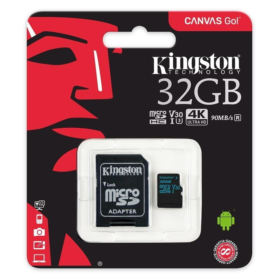 Kingston Canvas Go 32 GB Micro SDHC Card Class 10 USHI U3 90 MB/S