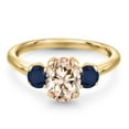 thumbnail image 3 of Gem Stone King 1.70 Ct Oval Peach Morganite Blue Sapphire 18K Yellow Gold Plated Silver Ring, 3 of 6