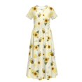 thumbnail image 5 of Uourmeti Girl's Short Sleeve Cartoon Bee Sunflower Print Crew Neck Loose Casual Long Maxi Dress with Pockets Toddler Girls Sundress Clothes, Size 11-12 Years, 5 of 7