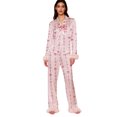 thumbnail image 2 of AIGUR Mommy and Me Satin Pajamas Set Adorable Heart Print Long Sleeve Turn Down Collar Tops and Pants, Family Matching Sleepwear, 2 of 7