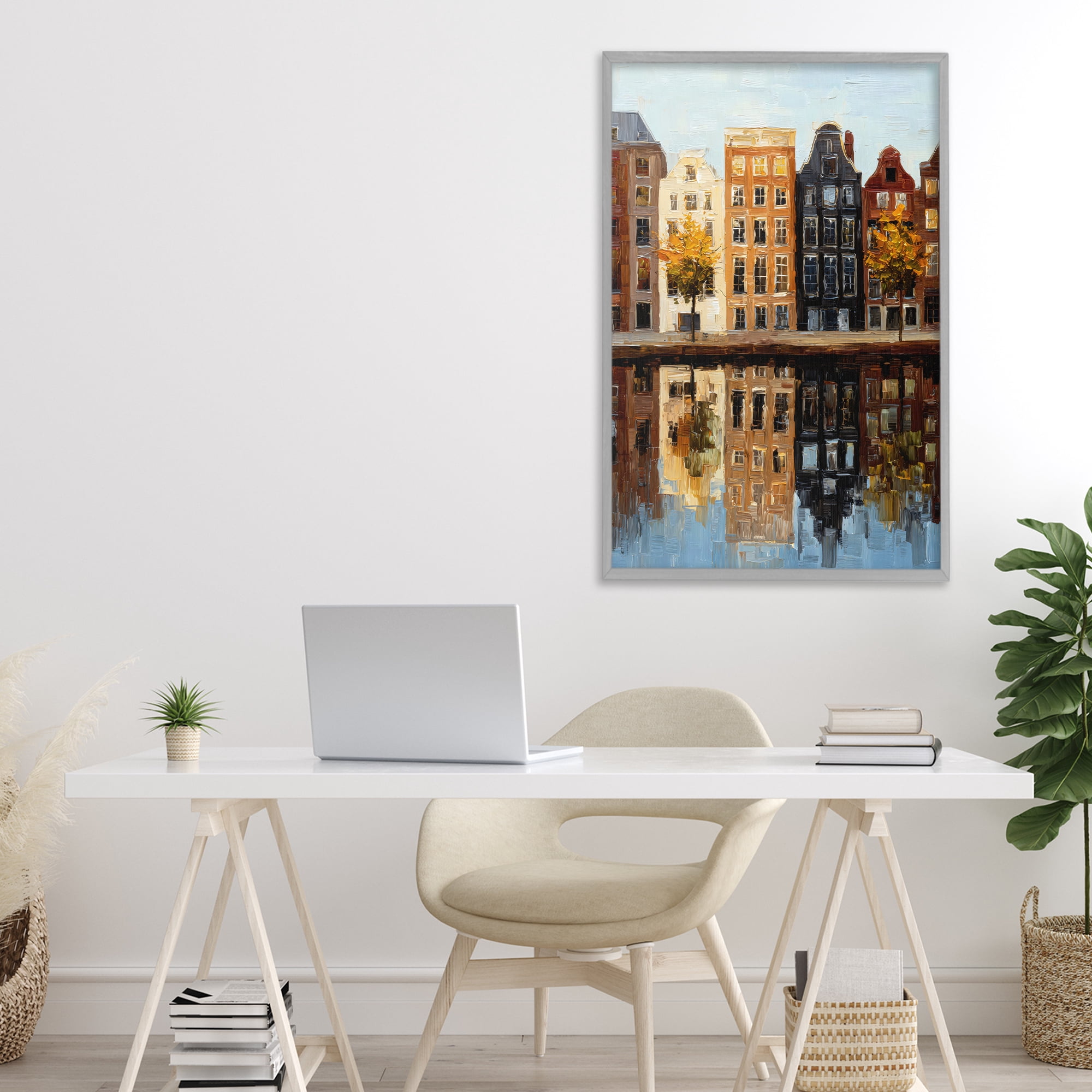 Stupell Industries City Reflection over Canal Gray Framed Giclee Art, design by Petal Prints Design
