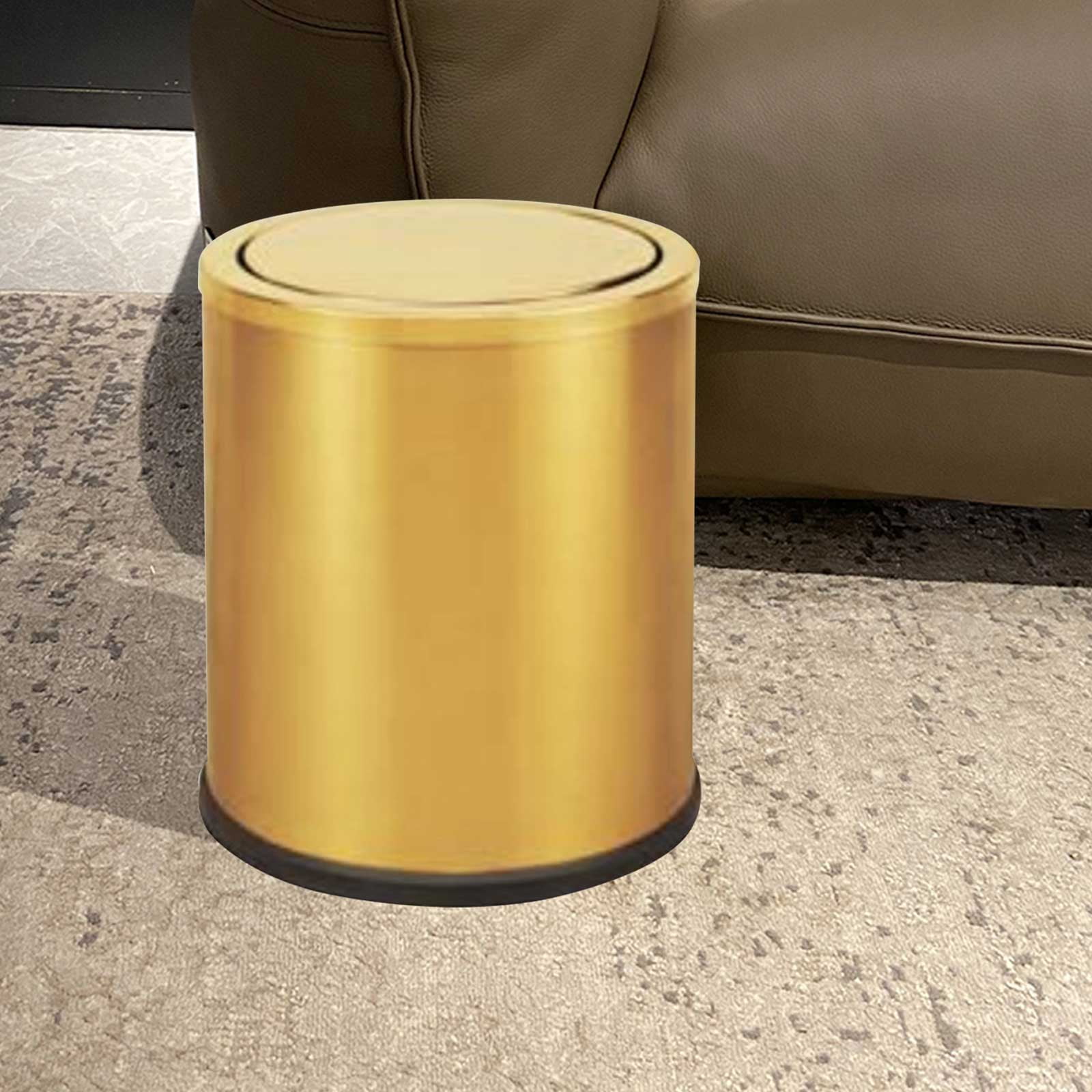Trash can with Flipping Lid,Stainless Steel Garbage cans Wastebasket Bin for Bathroom,Laundry,Hotel,Office,Laundry Room,Metallic,Gold