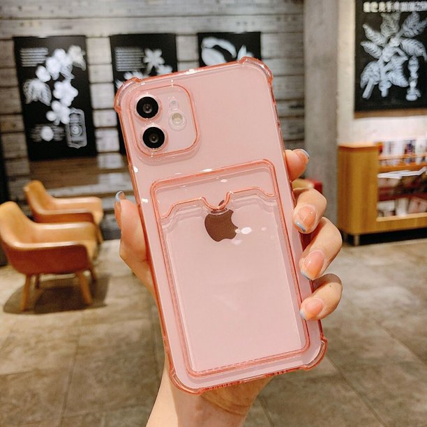 Funda de teléfono transparente con bolsa de tarjeta para iPhone 14 13 11 12 Pro Max XR XS Max X 7 8 Plus Mini funda transparente de parachoques suave a prueba de golpes Deng Xun unisex
