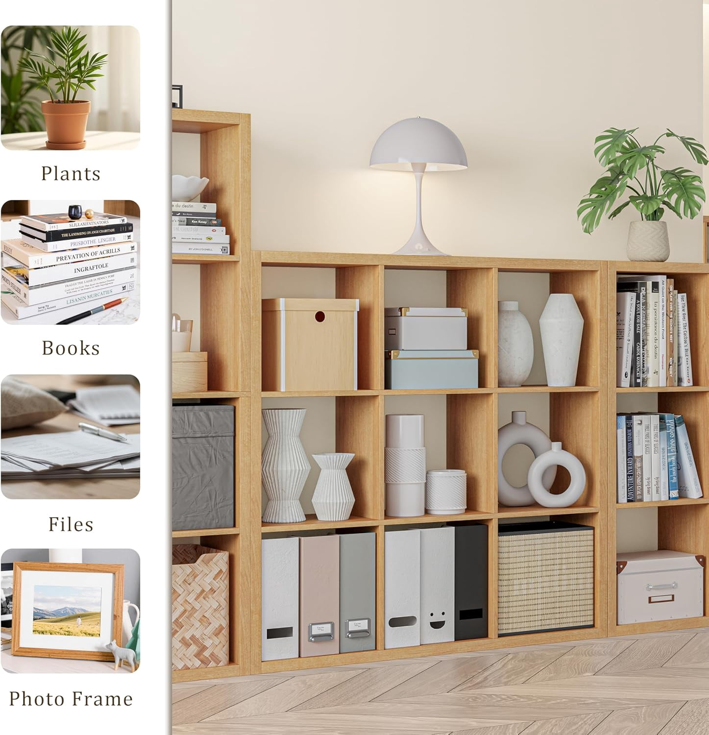 Anhdah 9 Cube Storage Organizer Bookshelf, Natural-Oak Wooden Bookcase Storage Shelf, Sturdy 9-Cube Organizer for Living Room, Bedroom, Home Office, Easy Assembly