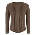 thumbnail image 4 of GaThRRgYP Workout Tops for Women,Women's Plus Size Summer Tops,Women's Solid Round-Neck Long Sleeve Fashion Casual Blouse Tops Coffee M, 4 of 7