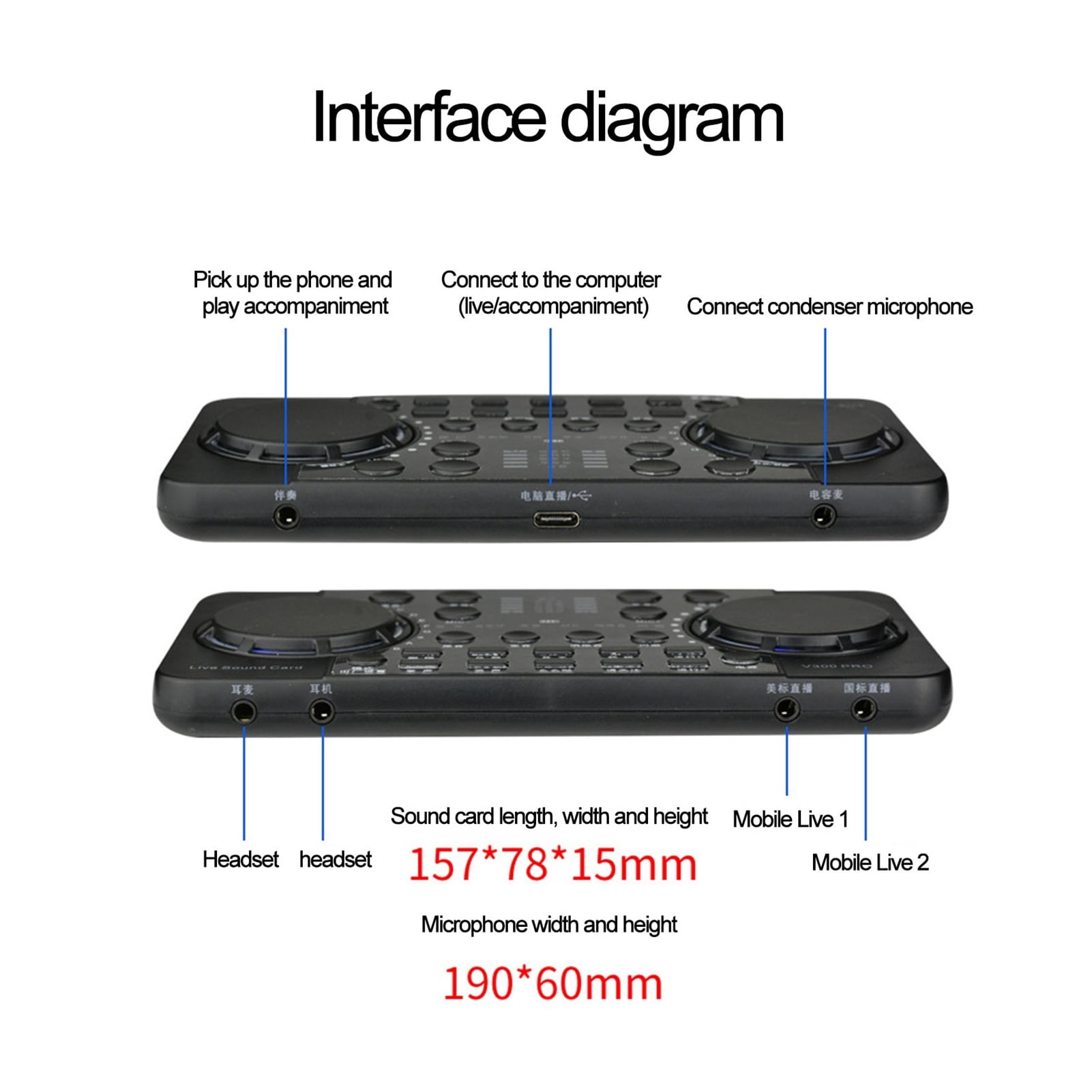 V300 Pro Live Streaming Sound Card 10 Sound Effects 4.0 Audio Interface Mixer For DJ Music Studio Recording Karaoke