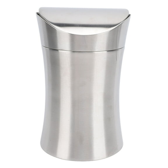 BIMZUC Stainless Steel Desk Trash Can with Swing Lid, 1.2 Gallon Small Wastebasket for Office, Bathroom, and Kitchen Countertop, Brushed Nickel
