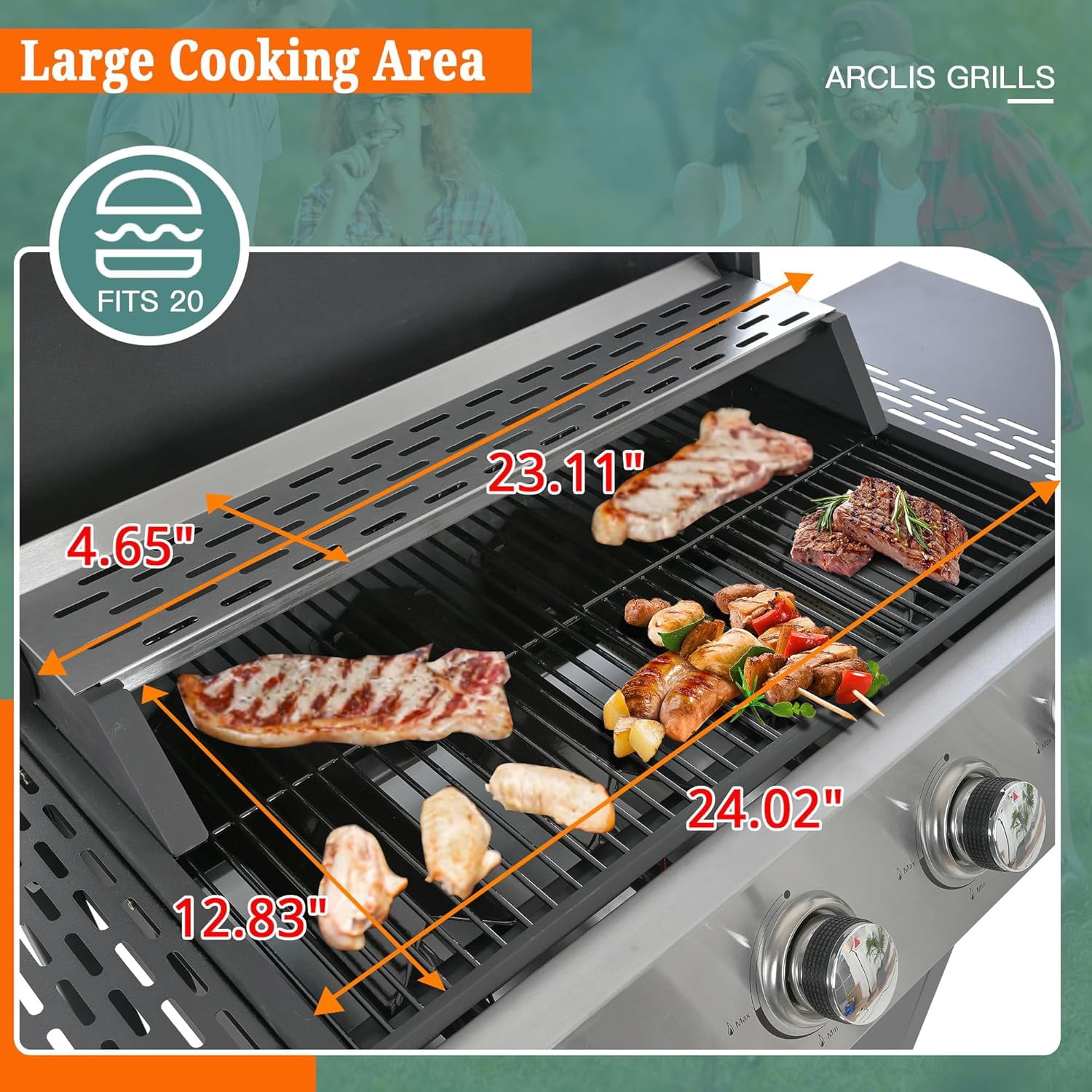 Aminy 4 Burner Propane Gas Grill for Camping, 34,200 BTU Smokeless BBQ Portable Grill with Storage & Side Table, Stainless Steel Gas Grill for Kitchen and Patio Backyard