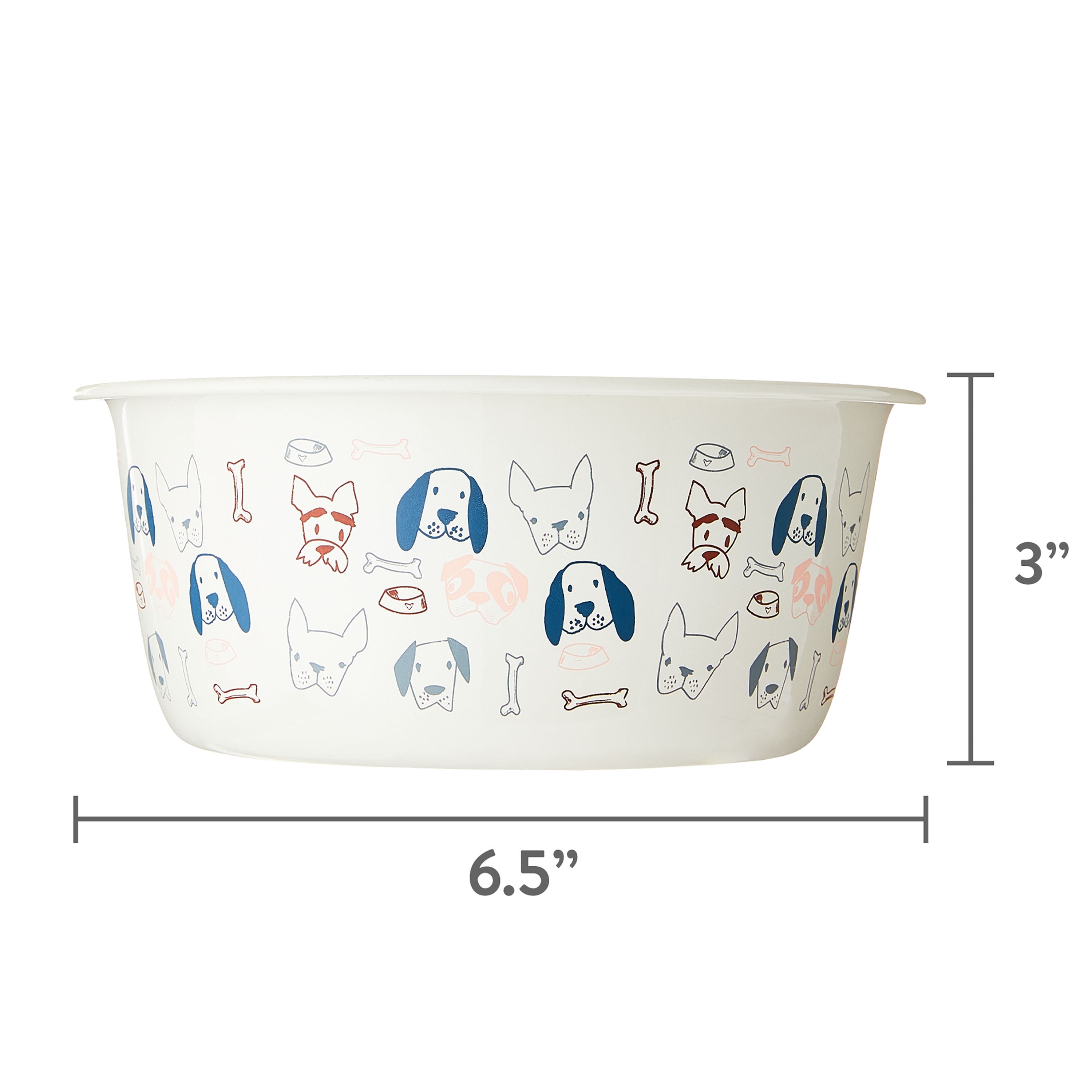 (4 pack) Vibrant Life Medium 4-Cup Stainless Steel Doggie Faces Pet Bowl, Off White