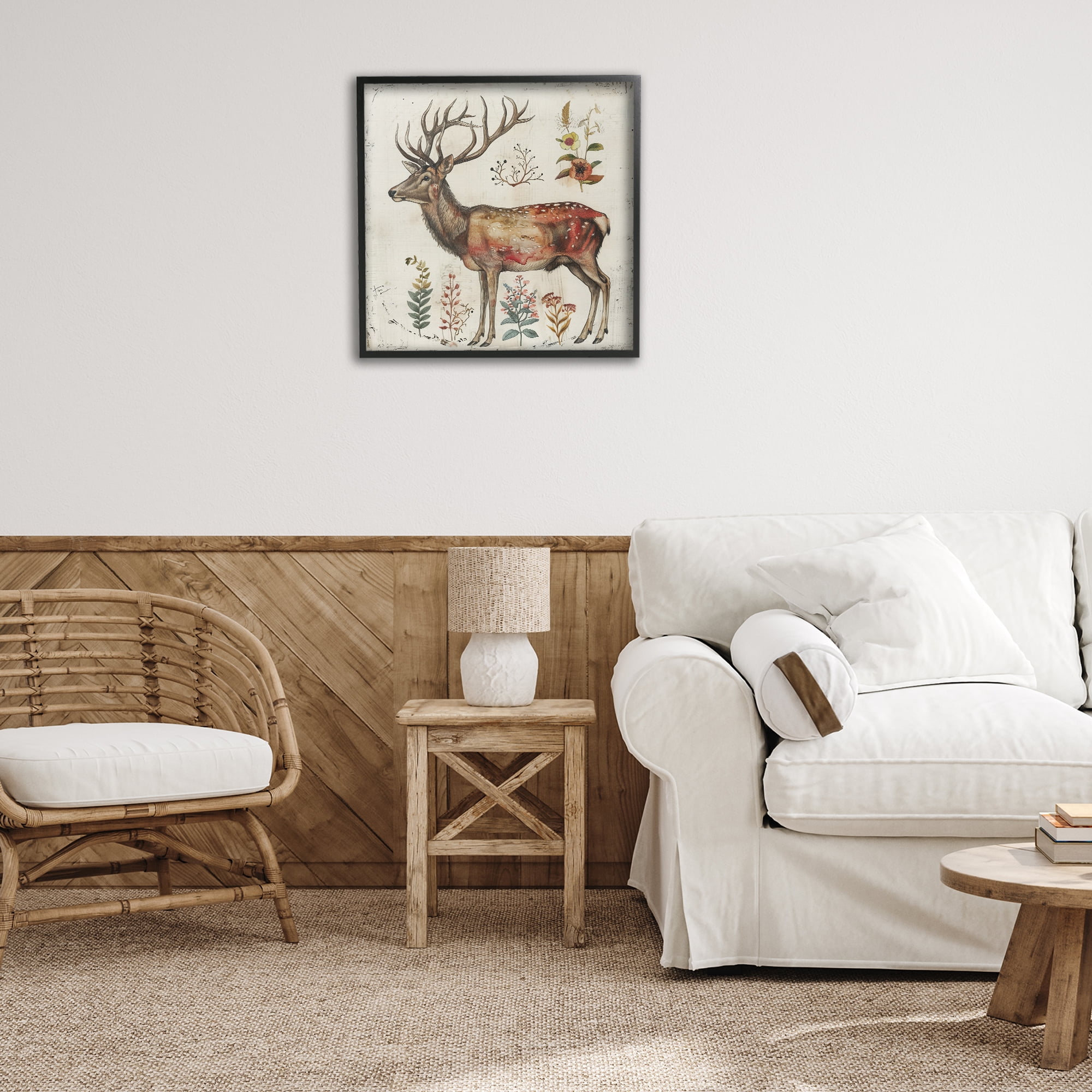 Stupell Industries Forest Elk with Botanicals Animals & Insects Painting Black Framed Art Print Wall Art, 24 x 24