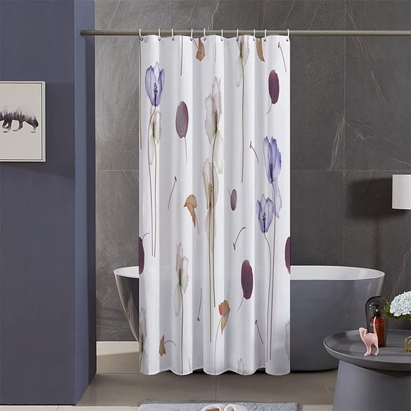 Stall Shower Curtain,36x72 inch RV Bathroom Shower Curtains Set with Hooks,Simple Purple Floral Bath Curtain,Waterproof Fabric