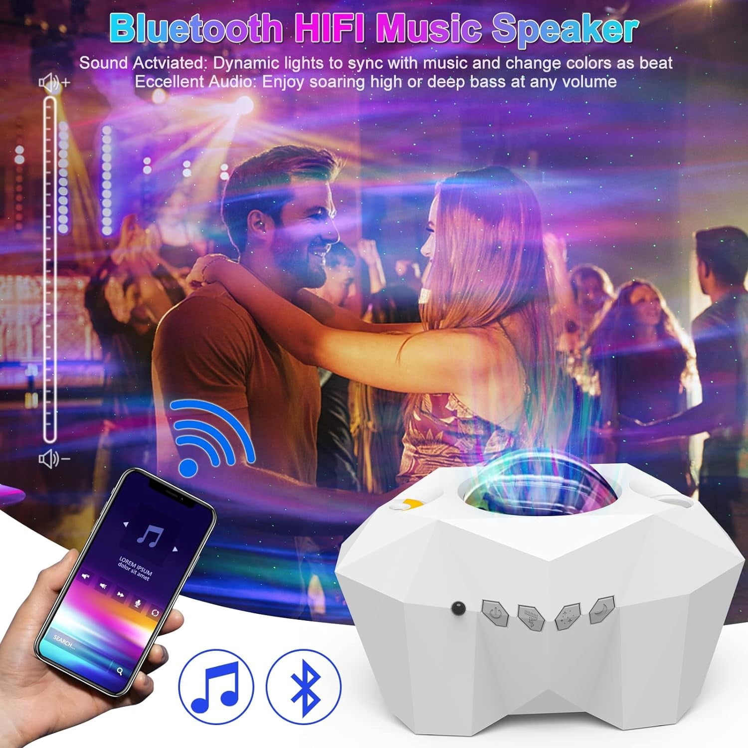 Slok Aurora Star Light Projector, Remote & Bluetooth, Multi-Color Galaxy Projection for Bedroom/Party Decor