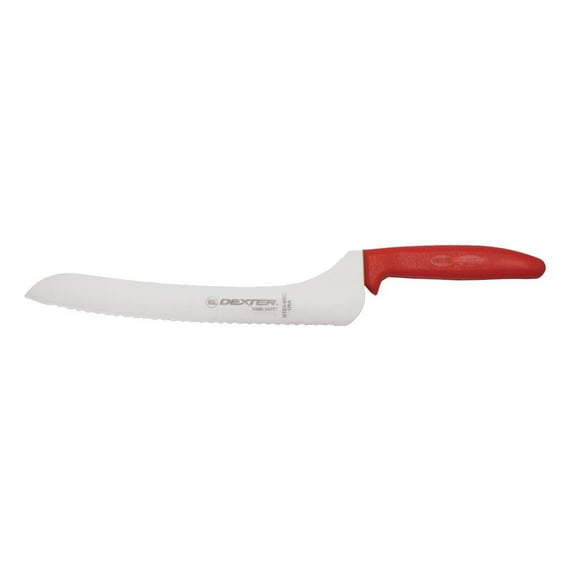 Dexter Sani-Safe® Stainless Steel Scalloped Offset Bread Knife with Red Polypropylene Handle - 9"L Blade