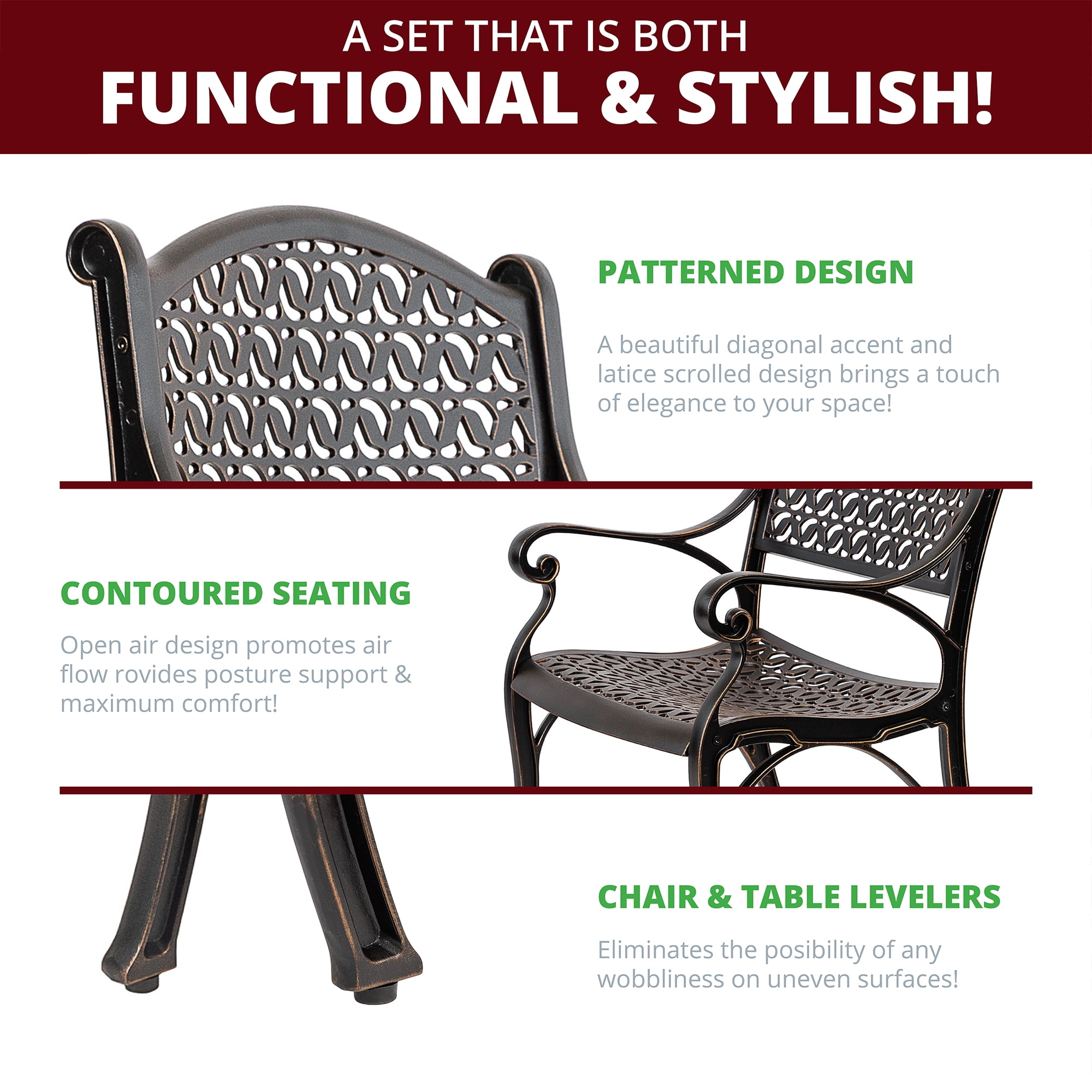 Kinger Home 2-Piece Cast Aluminum Outdoor Patio Chairs, Patio Chairs Set of 2, Patio Seating with Cushions, Chairs for Outside, Weather Resistant, Cushions Included