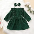 thumbnail image 4 of Sopiago Kids Toddler Baby Girl Corduroy Ruffle Long Sleeve Dress Princess Party Dress Fall Winter Skirt Outfit Green (4-5 Years), 4 of 6