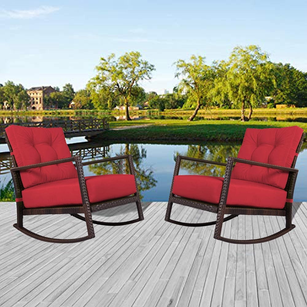 SUNCROWN 2 Pcs Outdoor Patio Rocking Chair Wicker Rocking Bistro Chairs