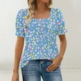 thumbnail image 2 of Women's Fashion Tops Square Neck Puff Short Sleeve Printed Shirts Casual Loose Fit Blouses Soft Comfy Clothes (XL, Blue 1), 2 of 6