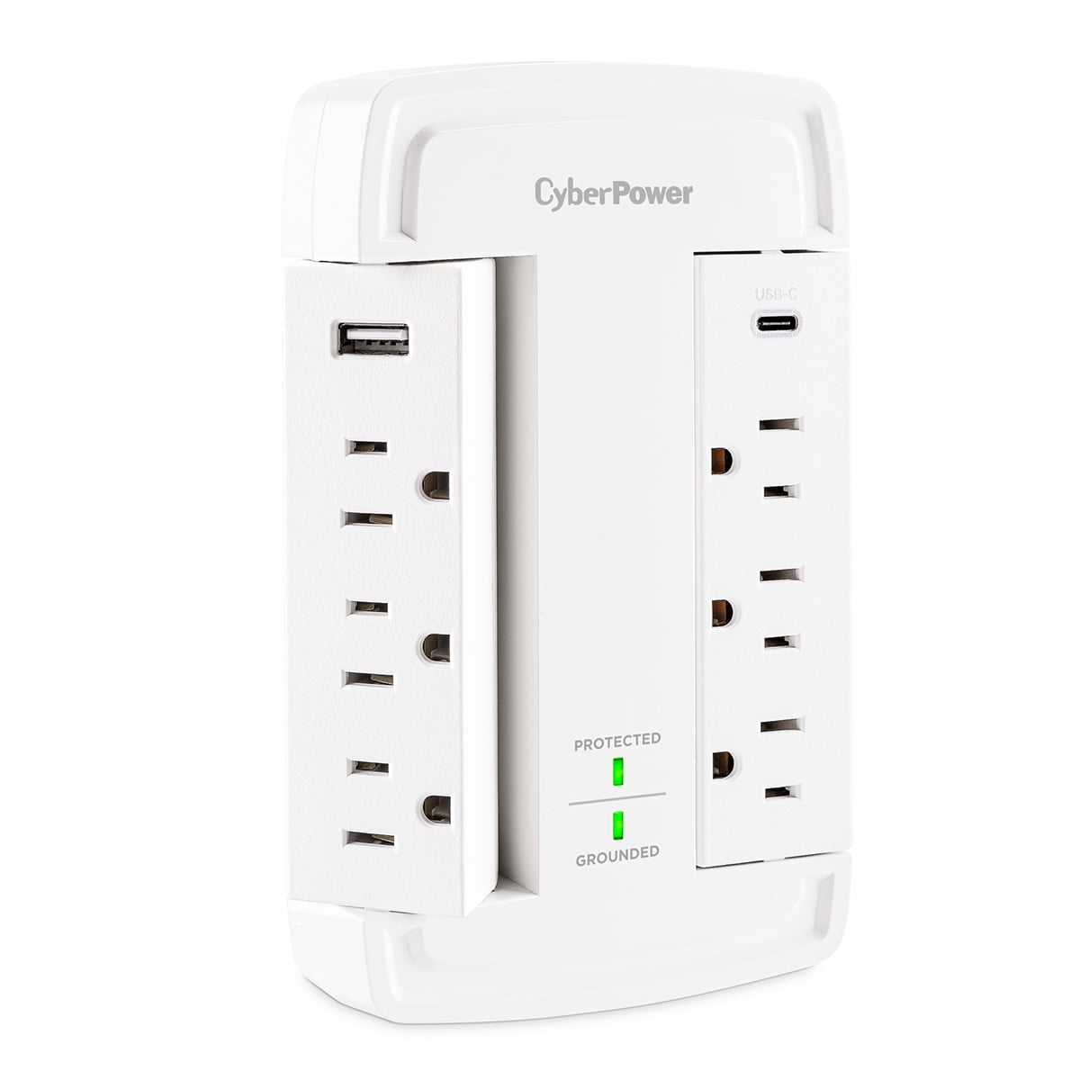 CyberPower CSP6WSUC 6-Outlet Wall-Tap Surge Protector with USB-A and USB-C Port, White