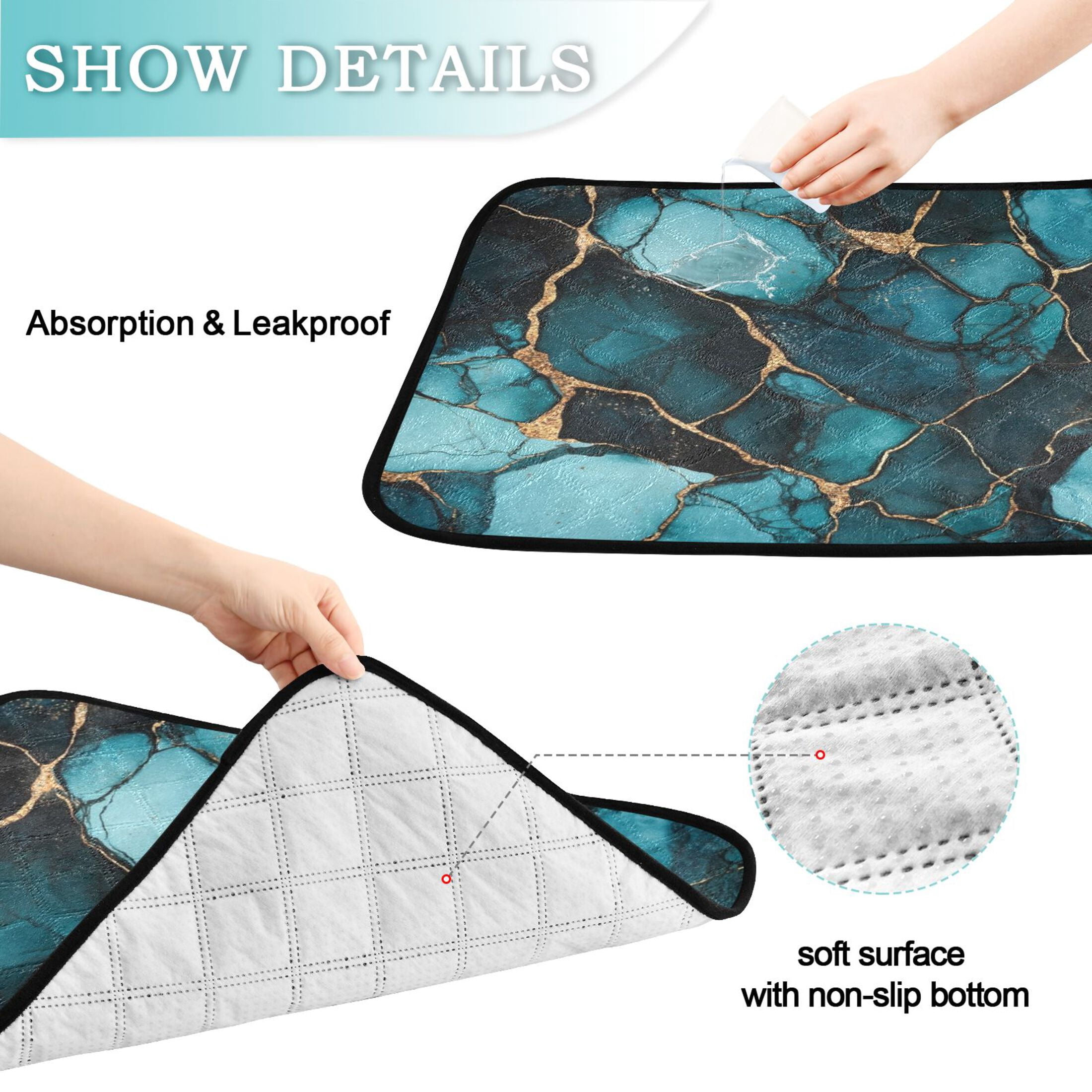 Qxltty Dark Green Gild Marble Cat litter Pads Pet Set of 2 Diaper Mats Center Anti-leakage Layer Absorbent Soft and Comfortable