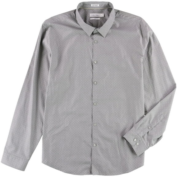 Calvin Klein Mens Classic Dashes Button Up Shirt, Grey, XX-Large