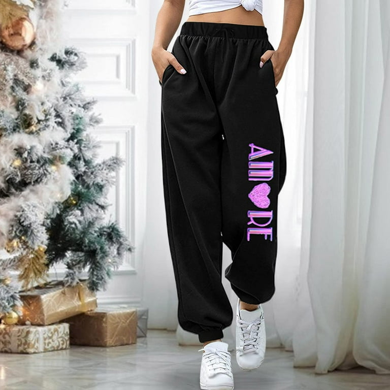 Womens Fashion Fall Deals ! BVnarty Sweat Pants for Women Comfy Lounge  Casual Fashion Fall Winter Long Trousers Letter Print High Waist Workout  Sports Fit Jogger Pocket Pink L 
