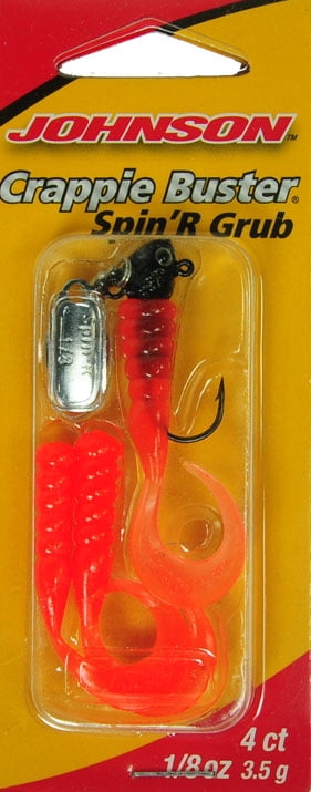 Johnson Crappie Buster Spin'R Grub Fishing Lure, Black/Fluorescent Orange, 2 in
