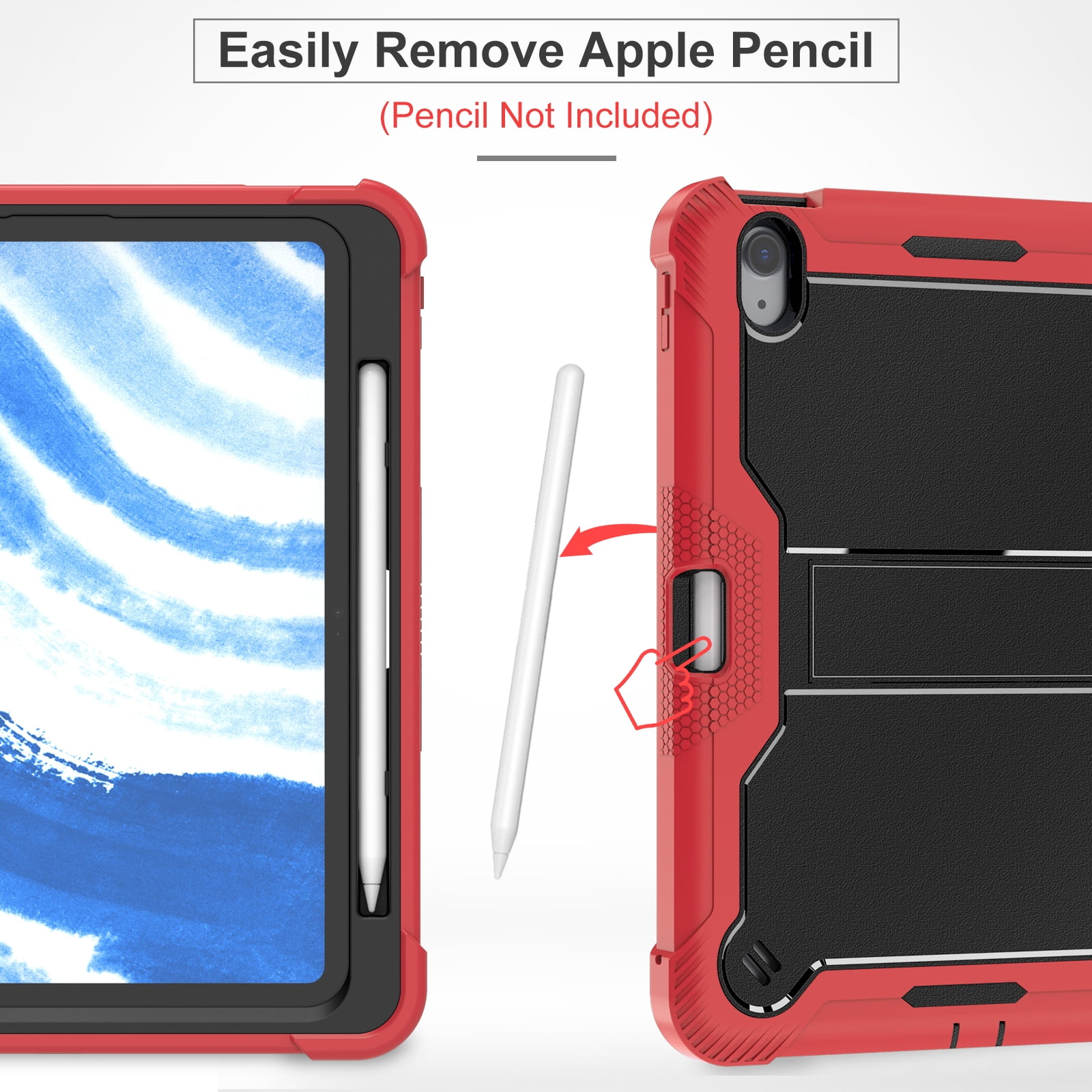 Allytechgroup Rugged Case for Apple iPad Air 11 M4 M3 M2 2026 2025 2024, Dual-Layers Kickstand Anti-Scratch Bumper With Pencil Holder Lightweight Kids Friendly Case Cover for iPad Air 11", Red