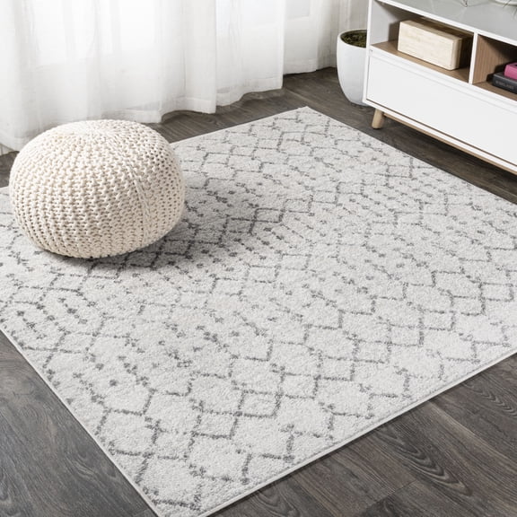 JONATHAN Y MOROCCAN HYPE 8' Square Area Rug, Boho Vintage Diamond - Cream/Gray, MOH101B-8SQ