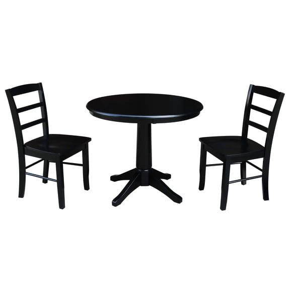 36" Round Top Dining Table with 2 Madrid Chairs - Black - 3 Piece Set