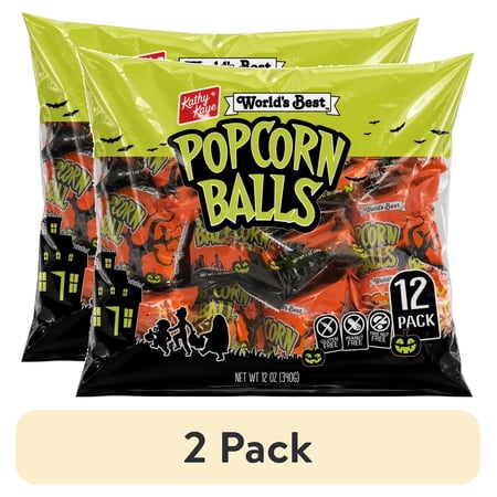 (2 pack) Kathy Kaye's Halloween Sweet & Salty Popcorn Balls, 12 Count. Gluten Free, Peanut and Tree-Nut Free
