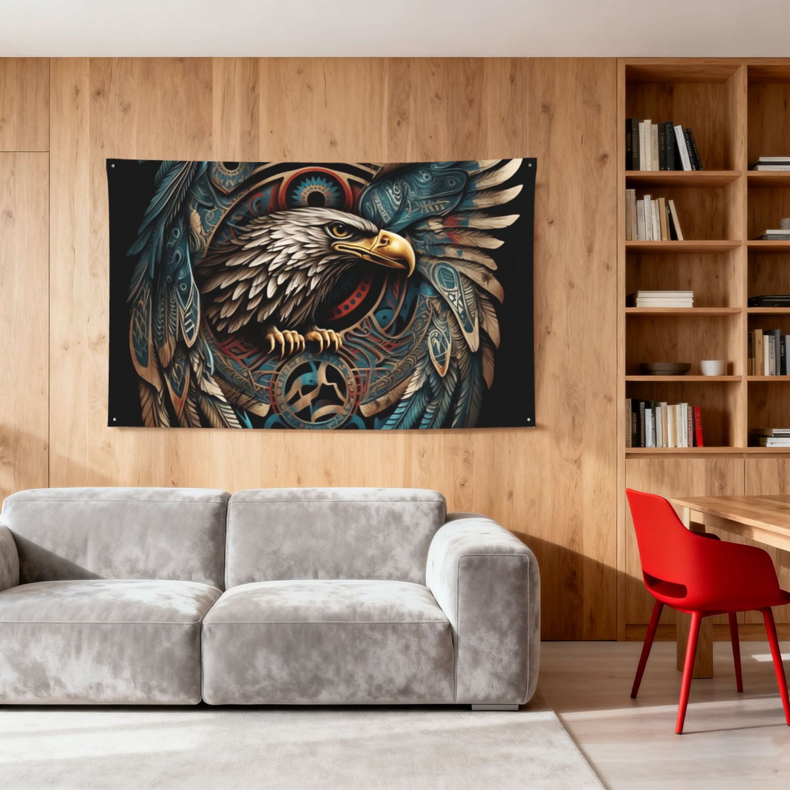 Tribal Native Eagle Symbols Black Four Hole Decorated Banner Flag for Garden Yard Home Decoration Indoor Outdoor 4x6 Ft