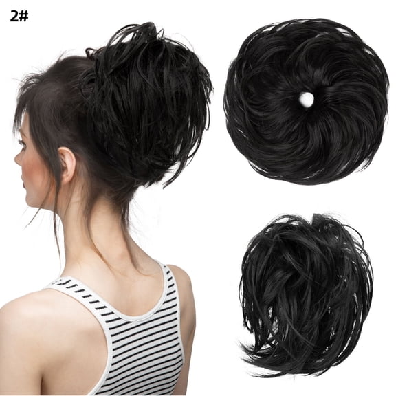 XmhyTop Textured Messy Updo Hair Bun, Adjustable Chignon Bun for Natural-Looking Style, Versatile Synthetic Hair Scrunchies for Women & Girls，Black