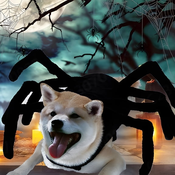 Halloween Spider Chest Pet Costume Adjustable 8 Legs Dog Outfit with Soft Cotton Wool Cute Small Animal Dress Up for Party Trick or Treat