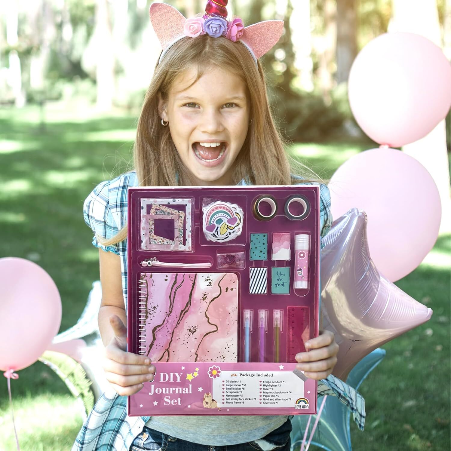 LQQBOX DIY Journal Kit, Journal Set for Teenage Girls and Scrapbook & Diary Supplies Set, Journaling Art Crafts Kit Teen Girl Birthday Gifts Ideas for 8-14 Years and Up - Pink