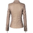 thumbnail image 3 of NEW HOT Women Beige Lambskin Real Leather Jacket Motorcycle Slim Fit Coat W252, 3 of 4