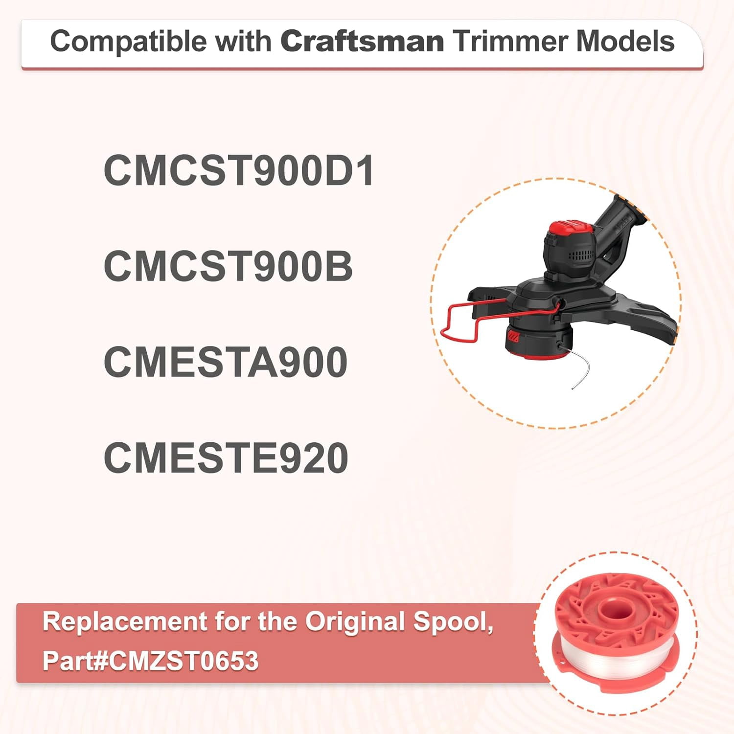 3-Pack Weed Eater String, Compatible with Craftsman String Trimmer CMCST900D1, CMCST900B, CMESTA900, CMESTE920, 0.065 Inch String Trimmer Line Replacement CMZST0653
