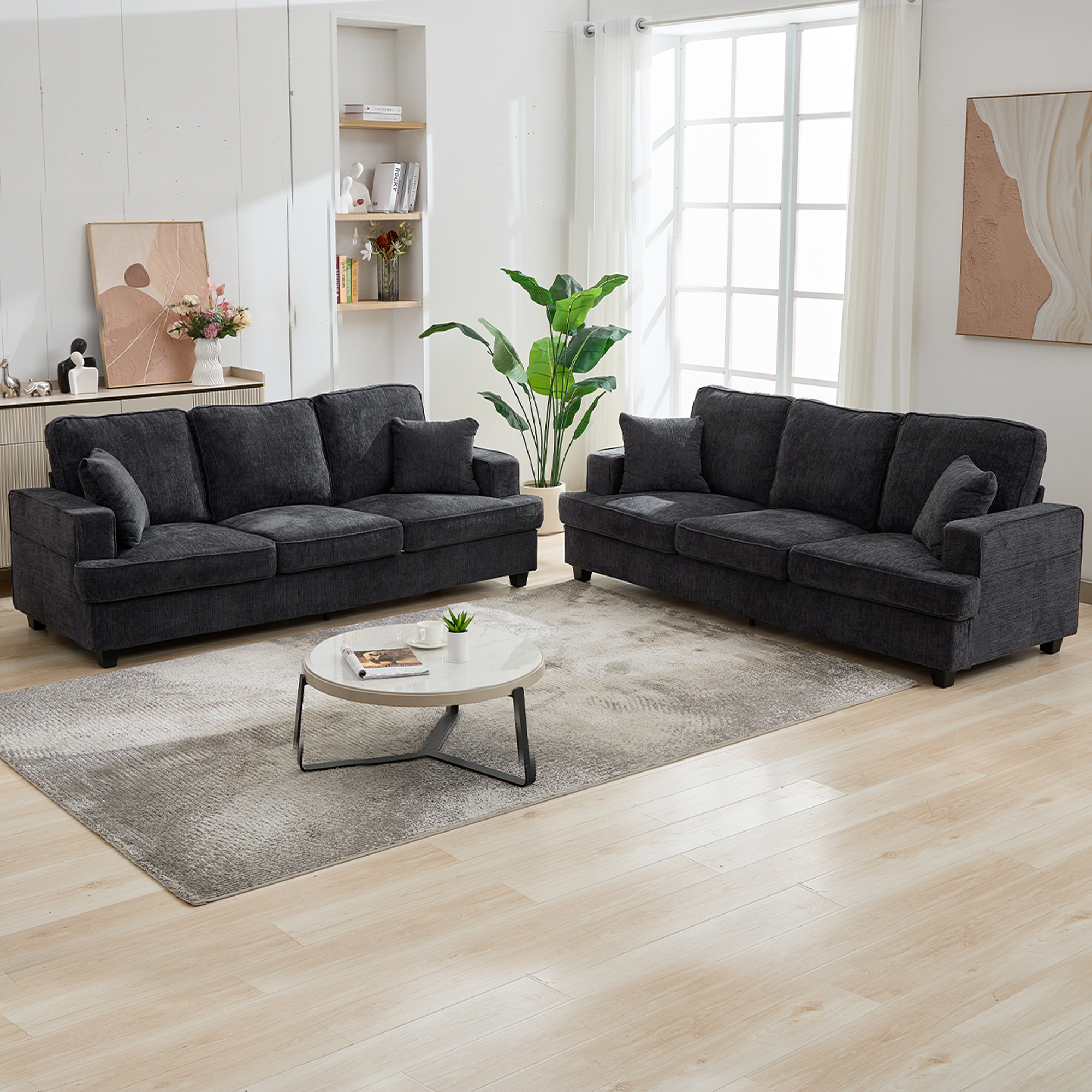 Korser 89" Chenille Sofa 3 Seater Couch with Extra Upholstered Deep Seats for Living Room,Removable Cover,Assembly Required,Grey