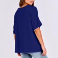 thumbnail image 4 of Womens Work Blouse Dressy Women's Loose Oversized Solid V-neck, Shoulder Length Short Sleeved T-shirt Top, 4 of 6