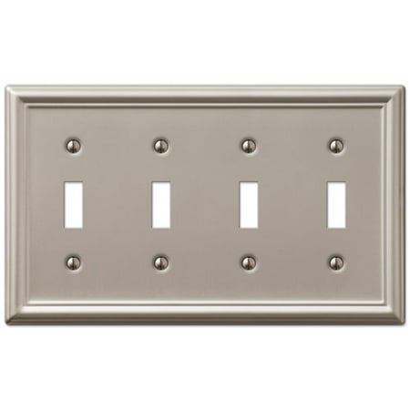 Quad Switch Cover Plate - 4 Toggle Decora Quad Wall Switch Plate Outlet Cover, Brushed Nickel