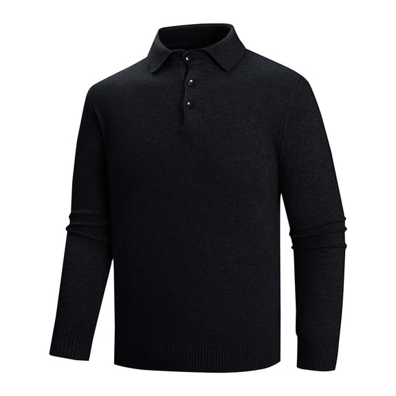 ZVNAΖH Men's Long Sleeve Solid Color Knit Sweater 3 Button Lapel Elasticity Pullover Sweater Base Layer Knit Business Polo Shirt