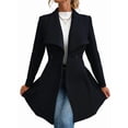 thumbnail image 2 of Women'S Classic Coat Lapel Collar Open Front Long Jacket Pea Coat Black XL, 2 of 9