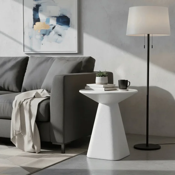 LeisureMod Elsie 18" Wide Circular Fiberstone Side Table for Indoor/Outdoor Use, Powder-Coated Finish, No Assembly Required for Living Rooms, Patios, or Bedrooms