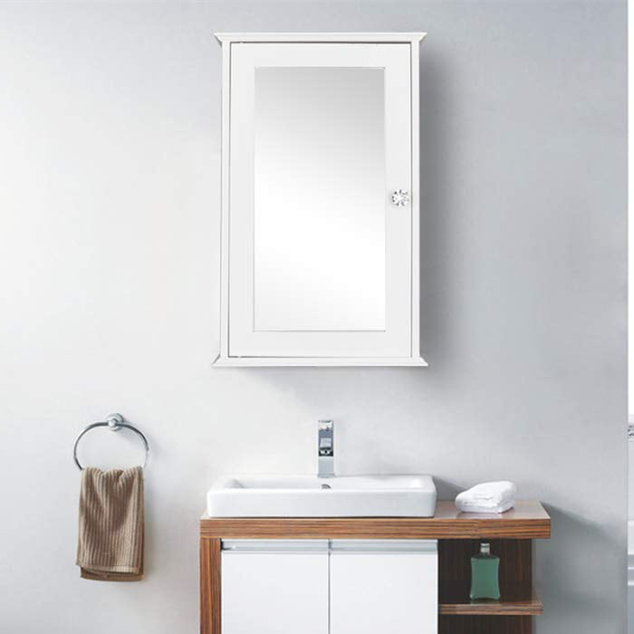 Single Door Mirror Indoor Bathroom Wall Mounted Cabinet Shelf W/Magnetic Lock US 