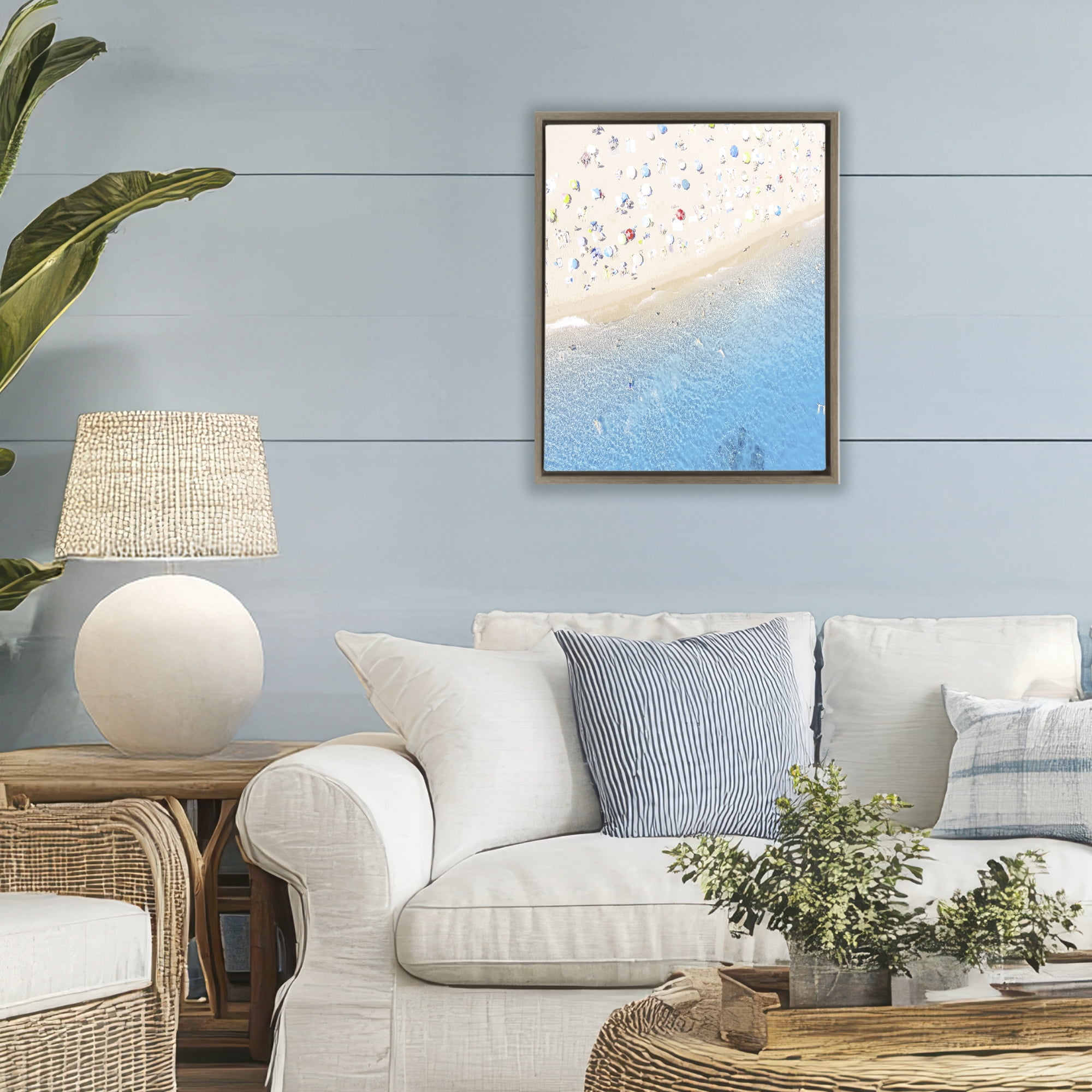 Stupell Industries Happy Beach in Summer Brown Framed Floater Canvas Wall Art, design by Leah Straatsma